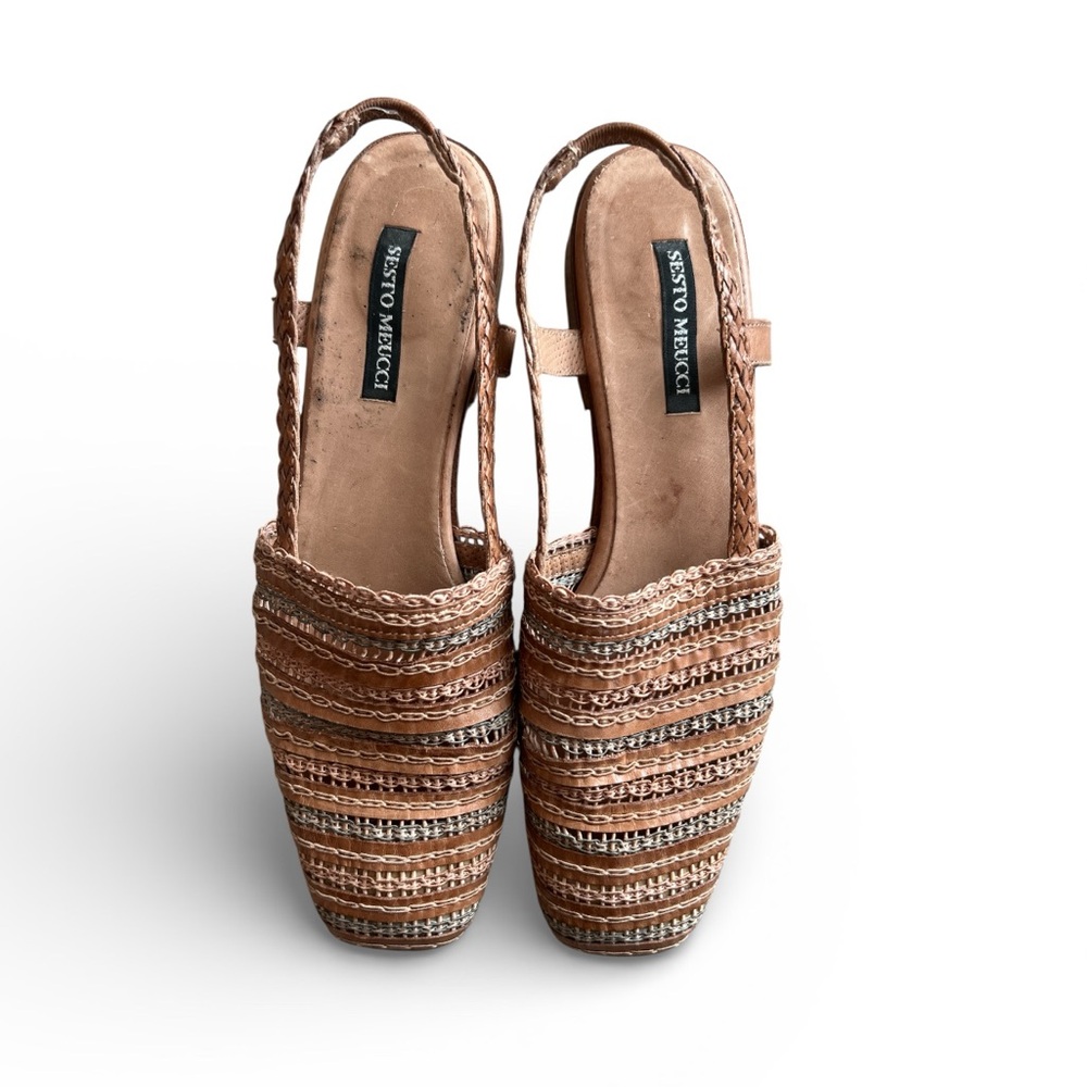 Sesto Meucci Woven Tan Slingback made in Italy Flats sandals Sz 9N - Picture 2 of 7